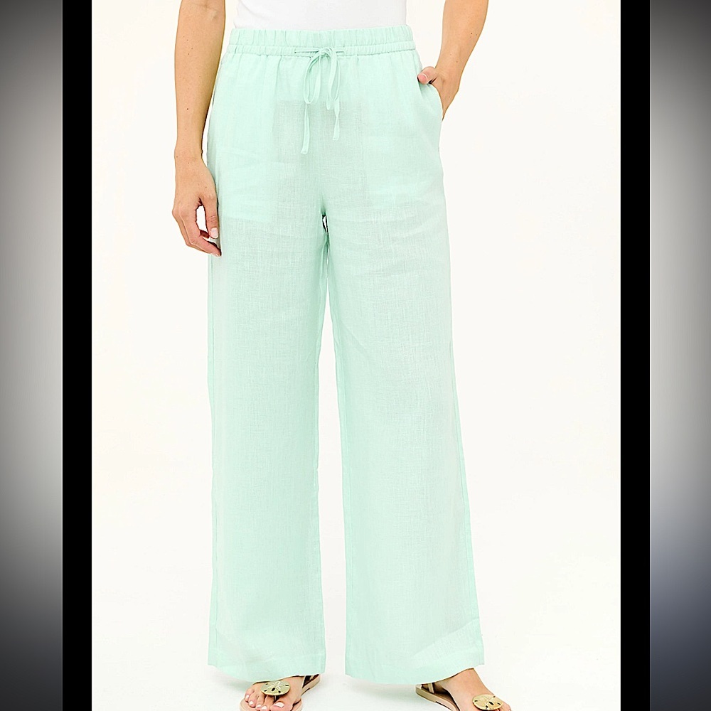Marciano Light Green Wide-Leg 100% Linen Pants